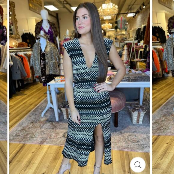 elliatt margie black & white tweed chevron deep v slit midi dress size small NEW - Picture 11 of 16